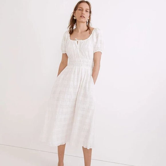 Madewell Dresses & Skirts - Madewell Sophia Midi Dress in Seersucker White Check